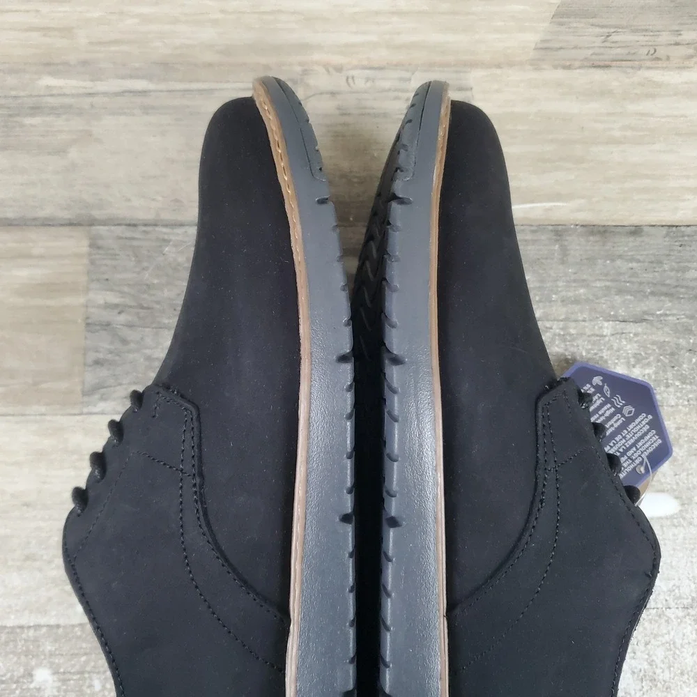 Toms Navi Mens Dress Shoes Sz 8.5 D Casual Black Leather Suede Lace Up Oxford
